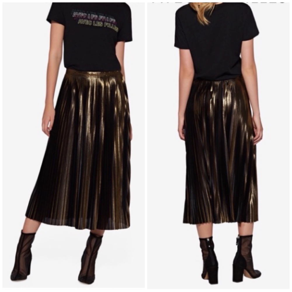 NWT Avec Les Filles Metallic Gold Pleated Skirt 0